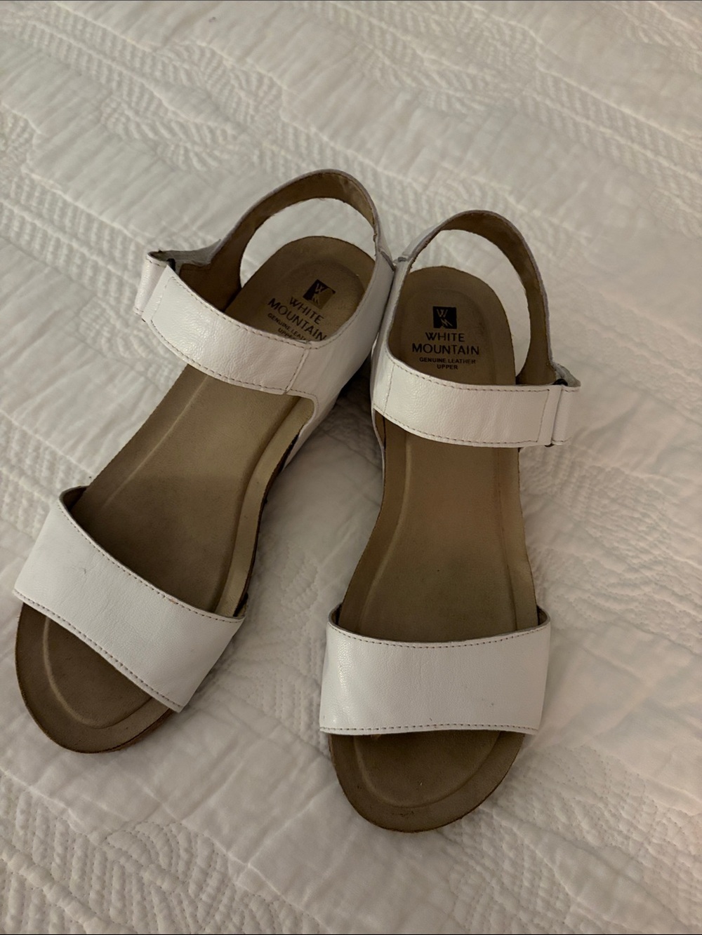 White Mountain White Leather Hook-and-Loop Slingback Sandals